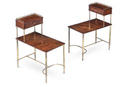 A PAIR OF MAHOGANY AND GILT BRASS MOUNTED BEDSIDE TABLES, IN REGENCY STYLE, 20TH CENTURY