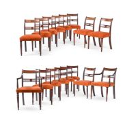 A SET OF SIXTEEN MAHOGANY AND UPHOLSTERED DINING CHAIRS, EIGHT CHAIRS REGENCY, CIRCA 1820,