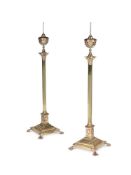 A PAIR OF BRASS AND COPPER STANDARD LAMPS, LATE 19TH OR EARLY 20TH CENTURY