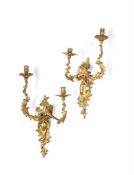 A PAIR OF LOUIS XV GILT BRONZE TWIN-BRANCH WALL LIGHTS MODELLED WITH DRAGONS, CIRCA 1745-1749