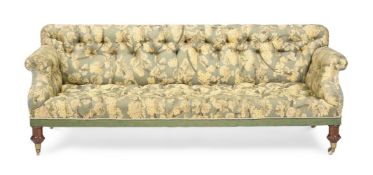 A WILLIAM IV WALNUT AND UPHOLSTERED SOFA, IN THE MANNER OF HOLLAND & SONS, CIRCA 1835