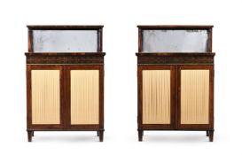 A PAIR OF REGENCY ROSEWOOD, BRASS MOUNTED AND INLAID SIDE CABINETS, CIRCA 1815