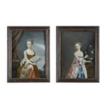 A PAIR OF REVERSE PAINTED PORTRAITS OF LADIES, LATE 18TH OR EARLY 19TH CENTURY