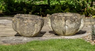 A PAIR OF COTSWOLD STONE POTS, LATE 19TH OR EARLY 20TH CENTURY