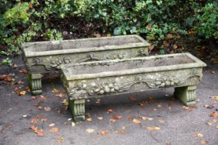 A PAIR OF STONE COMPOSITION PLANTERS OR TROUGHS, 20TH CENTURY