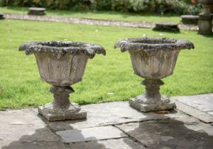 A PAIR OF VICTORIAN STONE COMPOSITION VASES, ATTRIBUTED TO AUSTIN & SEELEY, 19TH CENTURY
