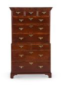 A GEORGE III WALNUT, YEW WOOD AND CROSSBANDED CHEST ON CHEST, CIRCA 1760