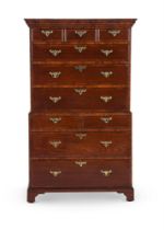 A GEORGE III WALNUT, YEW WOOD AND CROSSBANDED CHEST ON CHEST, CIRCA 1760