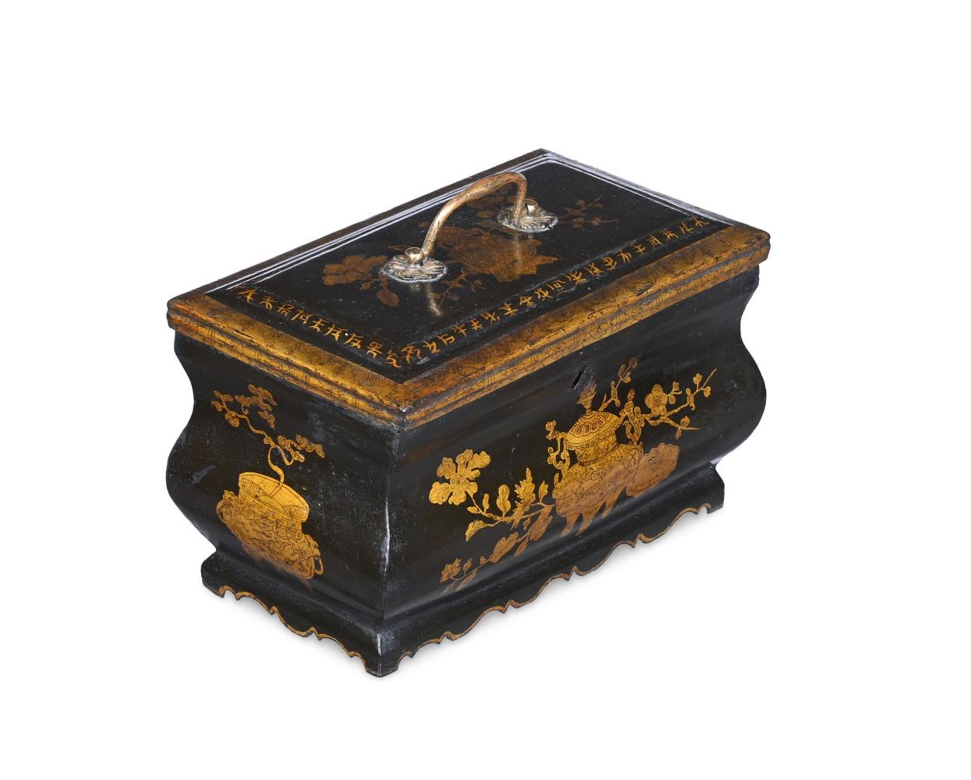 A REGENCY TOLE PEINTE TEA CADDY, EARLY 19TH CENTURY