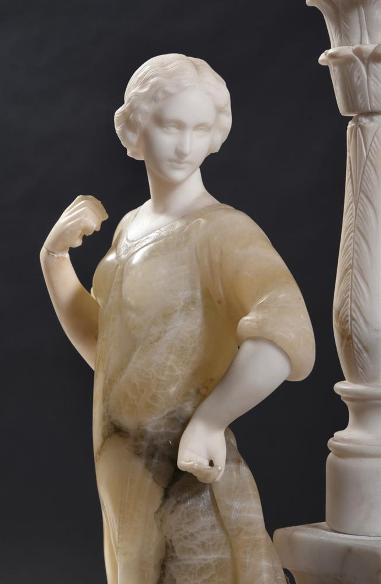 AN ITALIAN ALABASTER MAIDEN LAMP WITH STAND, LATE 19TH OR EARLY 20TH CENTURY - Image 4 of 8