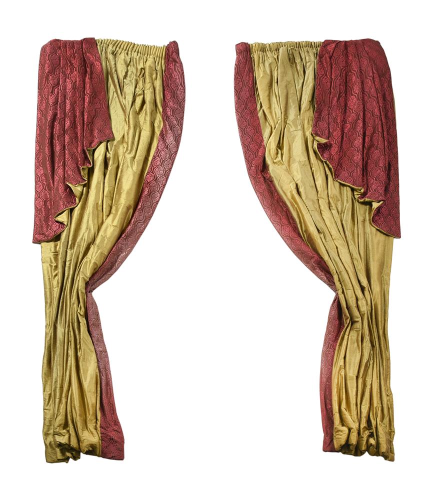 FOUR PAIRS OF PART SILK RED AND GREEN CURTAINS, 20TH CENTURY - Image 2 of 6