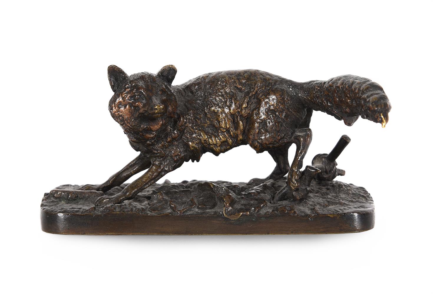 AFTER PIERRE-JULES MÊNE (1810-1879), AN ANIMALIER BRONZE OF A VIXEN FOX, FRENCH, LATE 19TH CENTURY