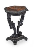 Y A CEYLONESE CARVED EBONY, SPECIMEN-WOOD AND IVORY INALID OCCASIONAL TABLE, CIRCA 1835