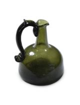 A RARE 'SQUAT MALLET' DARK OLIVE GREEN GLASS SERVING BOTTLE, EARLY 18TH CENTURY