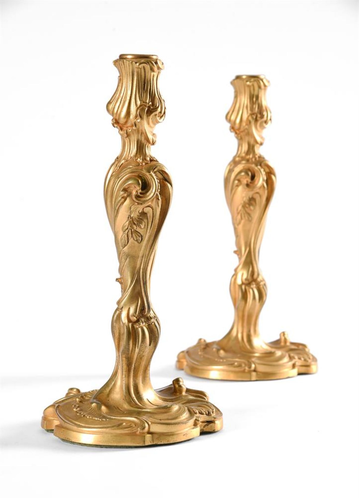 A PAIR OF FRENCH LOUIS XV STYLE ORMOLU CANDLESTICKS, LATE 19TH CENTURY - Image 2 of 2