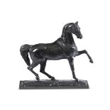 AFTER JACQUES-AUGUSTE FAUGINET (1809-1847), AN ANIMALIER BRONZE OF A STANDING STALLION