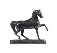AFTER JACQUES-AUGUSTE FAUGINET (1809-1847), AN ANIMALIER BRONZE OF A STANDING STALLION