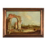 MANNER OF FRANCESCO GUARDI, THREE CAPRICCIO LANDSCAPES WITH FIGURES AND RUINS