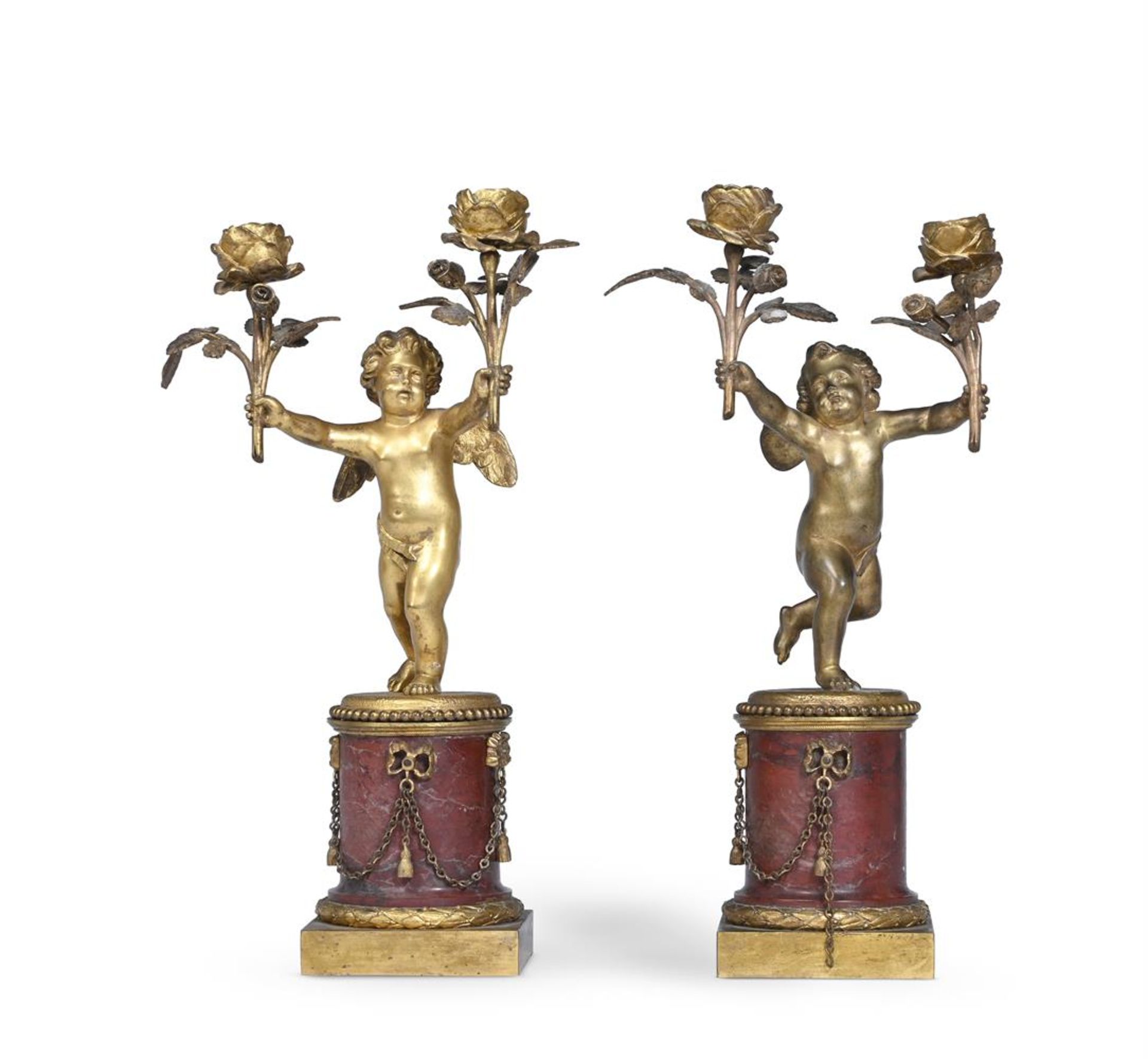 A PAIR OF GILT METAL CHERUB TWIN BRANCH CANDLESTICKS, FRENCH, MID TO LATE 19TH CENTURY - Image 2 of 2