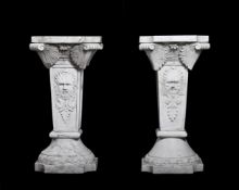 A PAIR OF MARBLE PEDESTAL COLUMNS, 20TH CENTURY, IN THE 16TH CENTURY MANNER