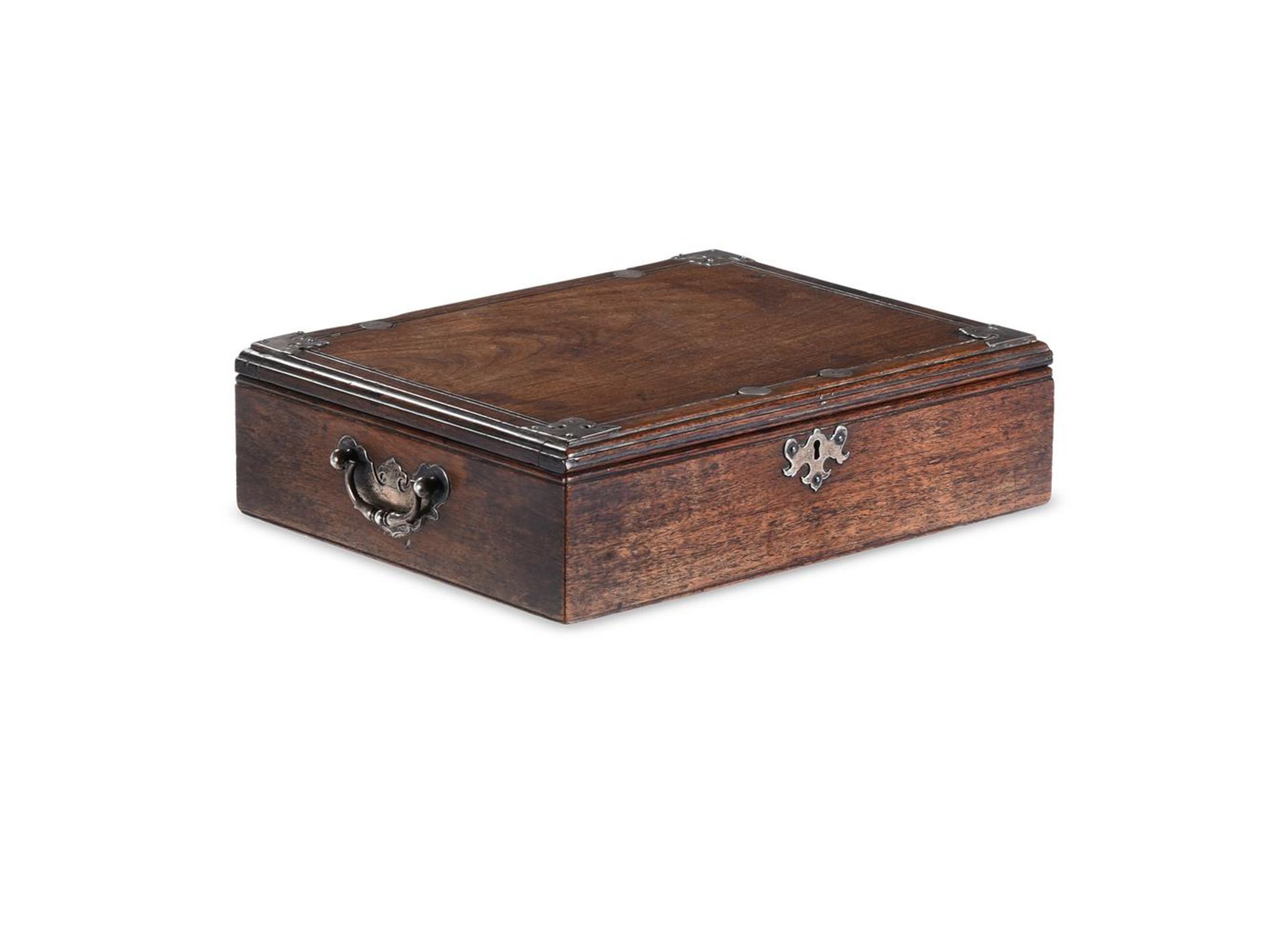 Y A CHINESE EXOTIC HARDWOOD AND PAKTONG MOUNTED DOCUMENT BOX, 18TH CENTURY