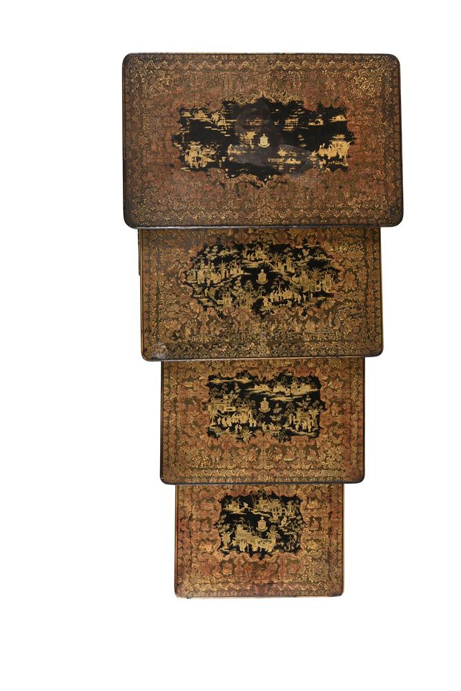 A SET OF FOUR CHINESE EXPORT BLACK AND GILT LACQUER QUARTETTO TABLES, CIRCA 1820 - Image 2 of 5