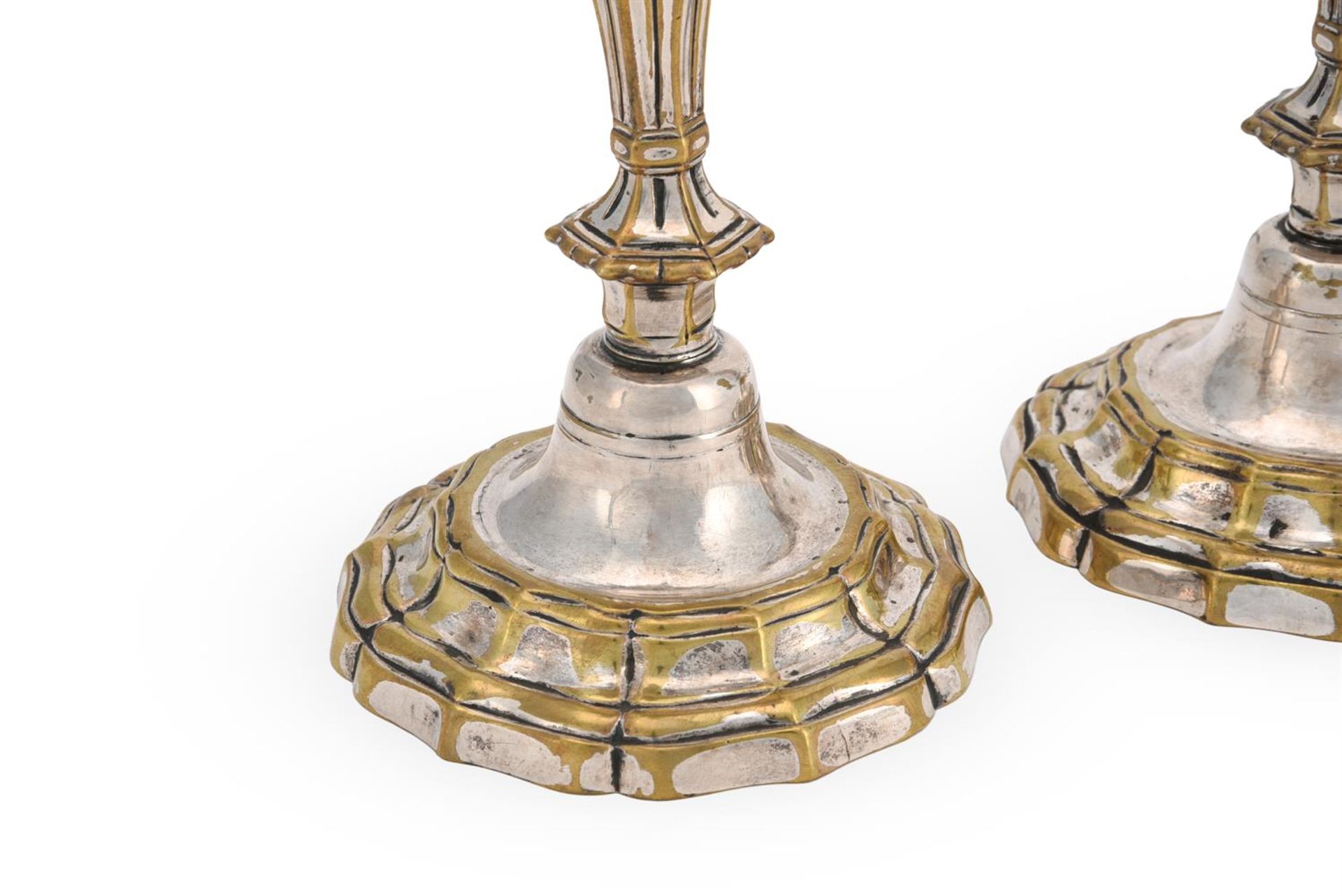 A PAIR OF LOUIS XV SILVERED BRASS CANDLESTICKS, C COURONNÉ POINÇON FOR 1745-49 - Image 3 of 3