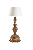 A CARVED GILTWOOD LAMP BASE, 19TH CENTURY