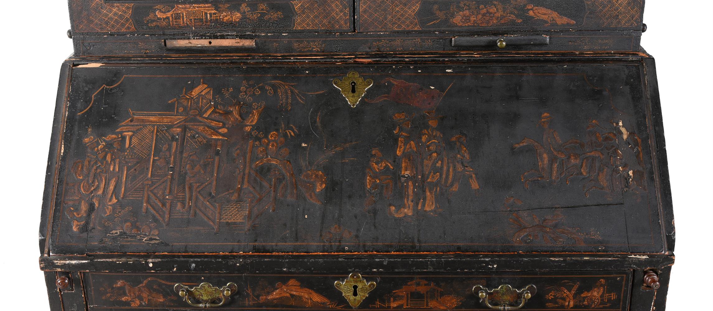 A GEORGE II BLACK LACQUER AND GILT JAPANNED BUREAU CABINET, CIRCA 1740 - Image 4 of 7