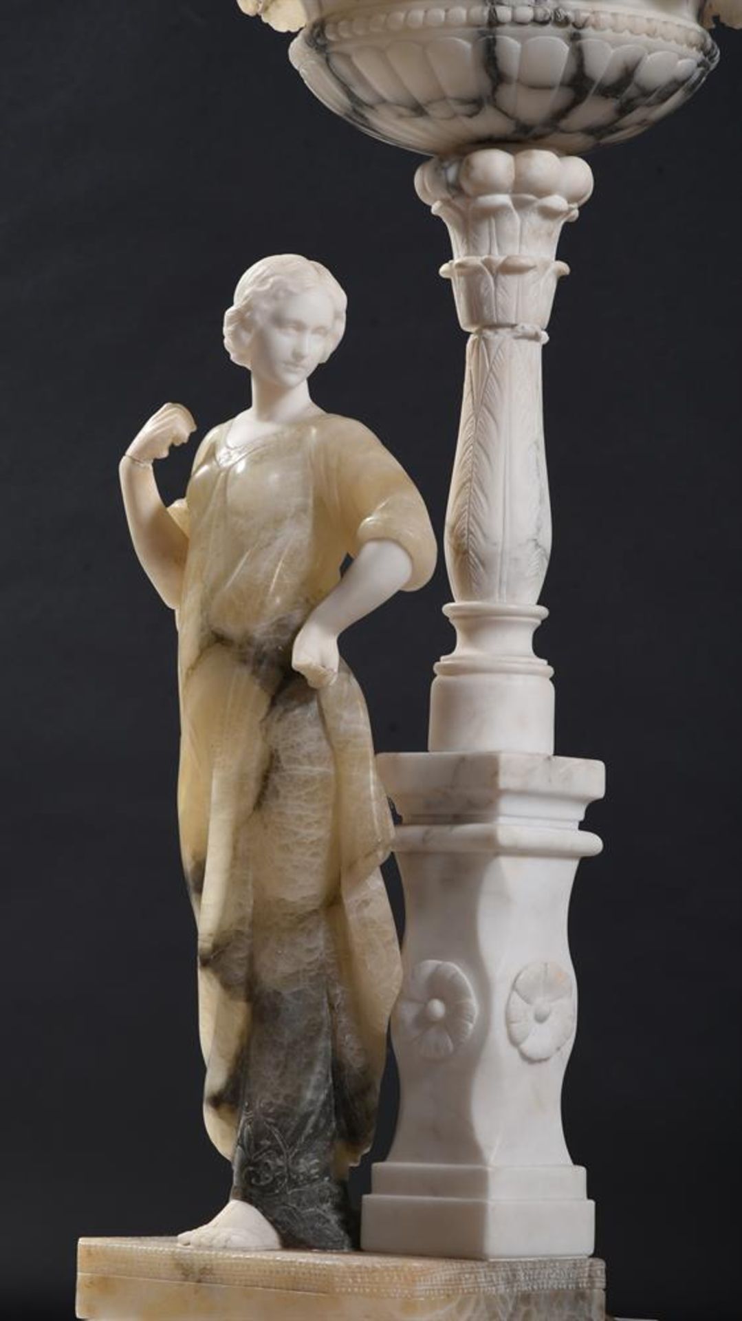 AN ITALIAN ALABASTER MAIDEN LAMP WITH STAND, LATE 19TH OR EARLY 20TH CENTURY - Image 3 of 8