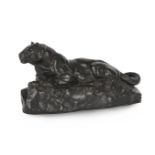 ANTOINE-LOUIS BARYE (1795-1875), A BARBEDIENNE ANIMALIER BRONZE OF A RECUMBENT PANTHER