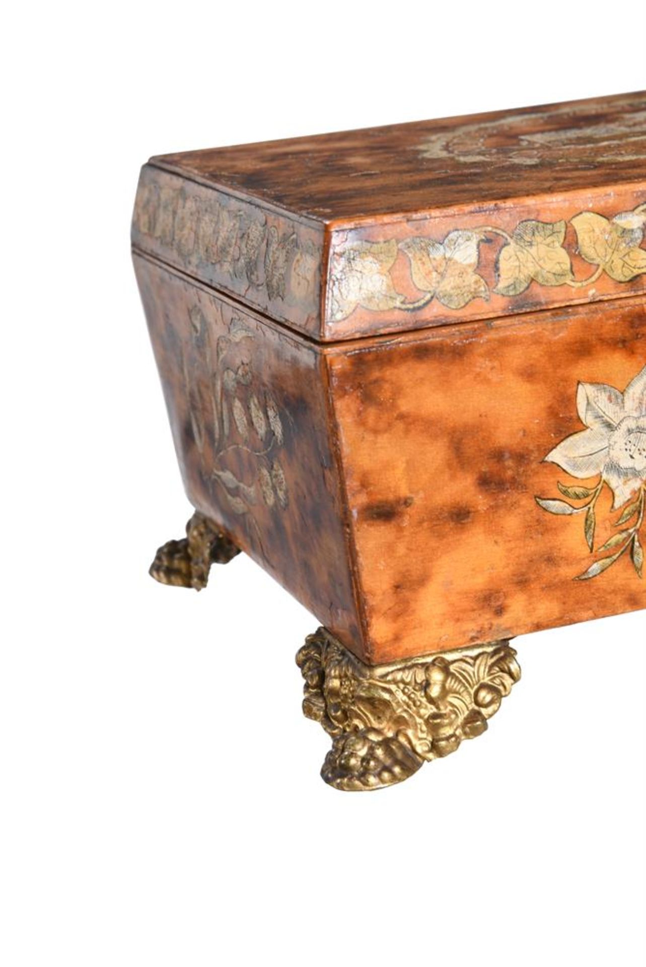 A REGENCY PAINTED FAUX BLONDE TORTOISESHELL WORKBOX, EARLY 19TH CENTURY - Image 4 of 4