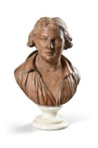 A PLASTER BUST OF A GENTLEMAN, FRENCH, IN THE MANNER OF AUGUSTIN PAJOU, LATE 18TH CENTURY