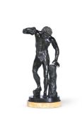 ISAAK DUCHEMIN AFTER THE ANTIQUE, A LARGE BRONZE FIGURE OF THE FAUN WITH CYMBALS ITALIAN