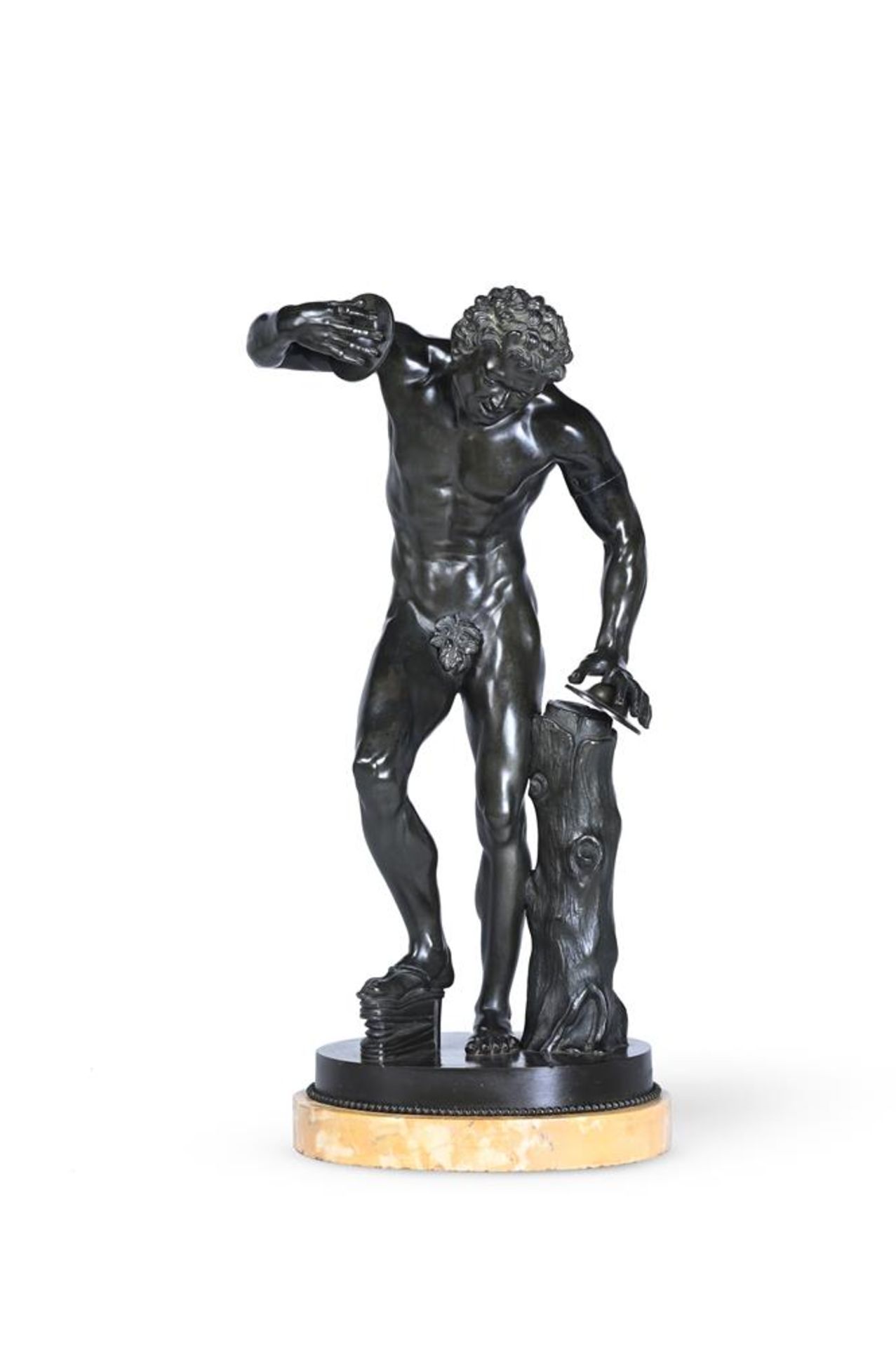 ISAAK DUCHEMIN AFTER THE ANTIQUE, A LARGE BRONZE FIGURE OF THE FAUN WITH CYMBALS ITALIAN