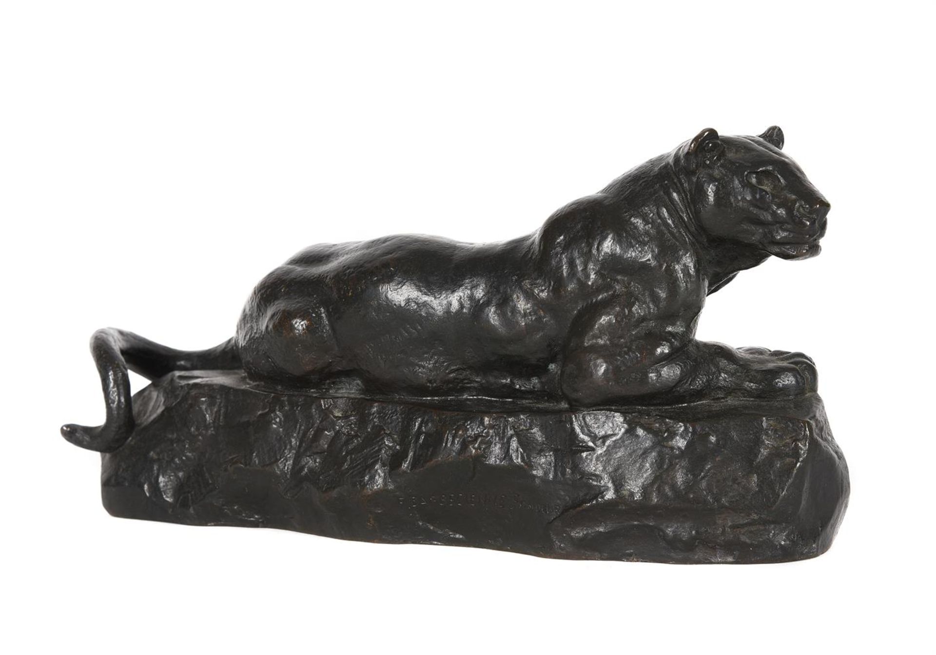 ANTOINE-LOUIS BARYE (1795-1875), A BARBEDIENNE ANIMALIER BRONZE OF A RECUMBENT PANTHER - Image 2 of 4