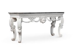 A CARVED WOOD AND PAINTED GESSO SERVING TABLE, IN GEORGE II STYLE, OF RECENT MANUFACTURE