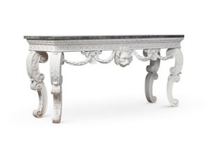 A CARVED WOOD AND PAINTED GESSO SERVING TABLE, IN GEORGE II STYLE, OF RECENT MANUFACTURE