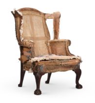 A GEORGE II MAHOGANY WING BACK ARMCHAIR, CIRCA 1740