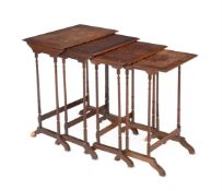 Y A NEST OF VICTORIAN ROSEWOOD AND PARQUETRY QUARTETTO TABLES, SECOND HALF 19TH CENTURY