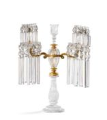 A REGENCY GLASS AND ORMOLU CANDELABRA, ATTRIBUTED TO JOHN BLADES, EARLY 19TH CENTURY