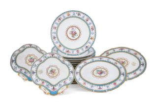 A SEVRES PART DINNER SERVICE CIRCA 1785**Painted with a central floral panel within a floral gilt