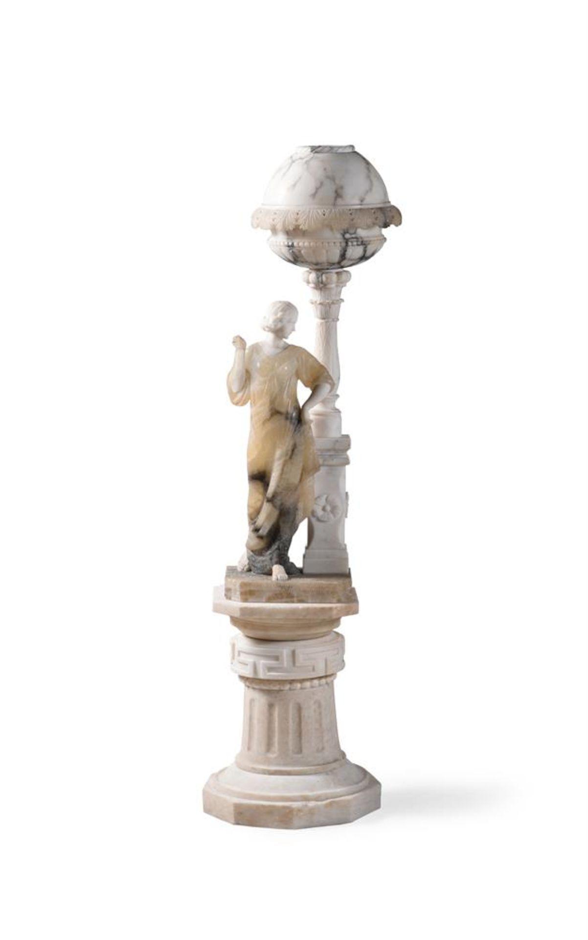 AN ITALIAN ALABASTER MAIDEN LAMP WITH STAND, LATE 19TH OR EARLY 20TH CENTURY - Image 2 of 8