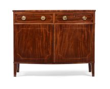 A GEORGE III MAHOGANY AND BOXWOOD STRUNG BOWFRONT SIDE CABINET, CIRCA 1810