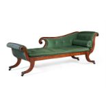 Y A GEORGE III SATINWOOD AND EBONY STRUNG DAY BED OR CHAISE LONGUE, CIRCA 1800