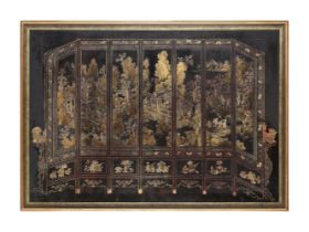 A CHINESE BLACK LAQUER AND GILT DECORATED PANEL, 19TH CENTURY