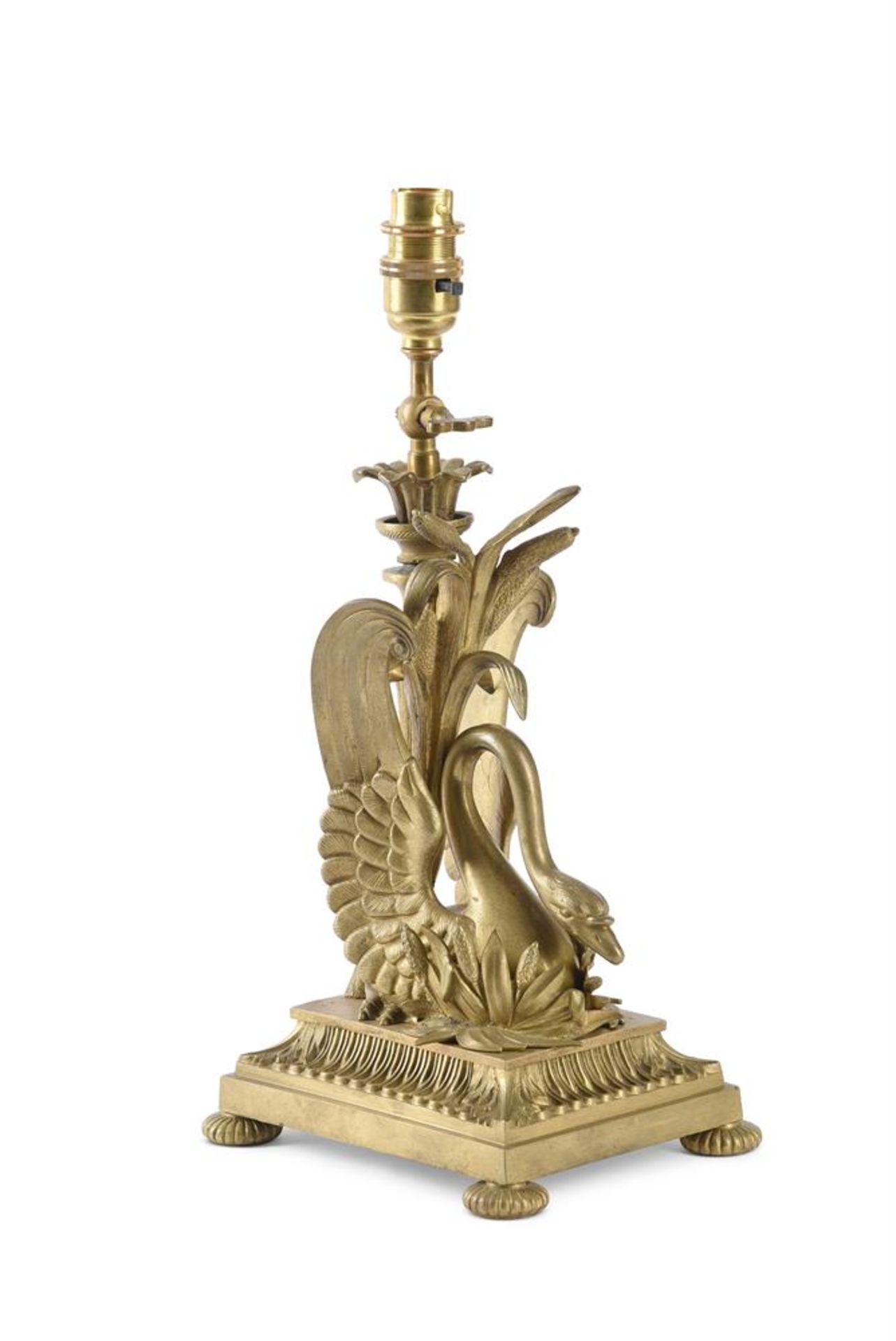 A BRONZE AND GILT BRONZE TABLE LAMP, PROBABLY FRENCH, MID 19TH CENTURY