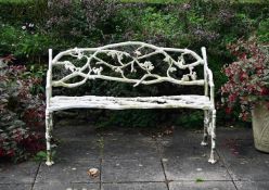 A WHITE PAINTED CAST IRON 'TREE BRANCH' BENCH, 20TH CENTURY