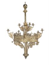 A VICTORIAN GILT METAL TWENTY-LIGHT CHANDELIER IN THE GOTHIC REVIVAL TASTE, SECOND HALF 19TH CENTURY