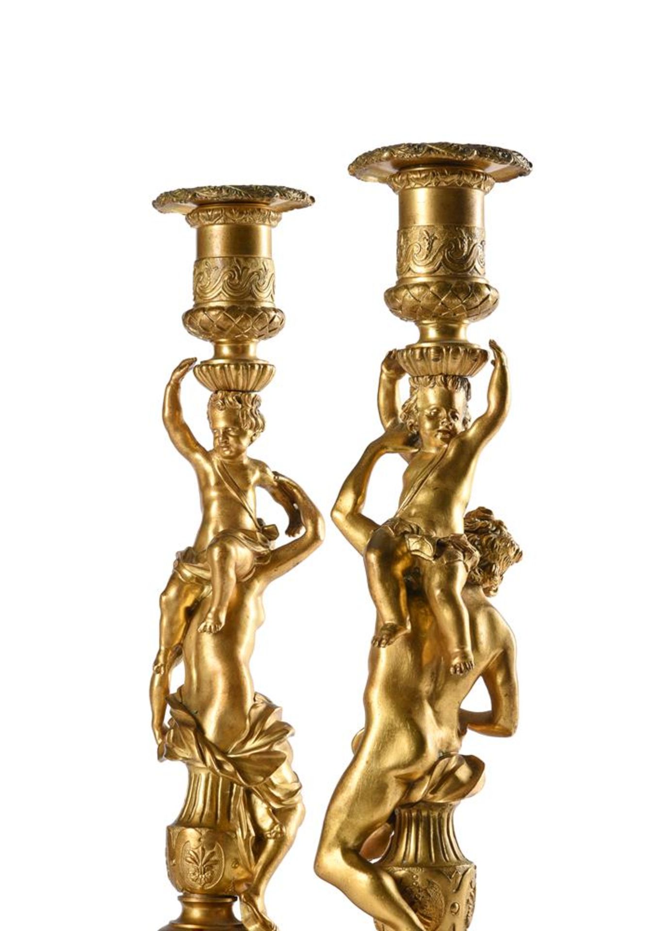 A LARGE PAIR OF ORMOLU FIGURAL CANDLESTICKS, IN THE MANNER OF CORNEILLE VAN CLEVE FRENCH - Image 4 of 4